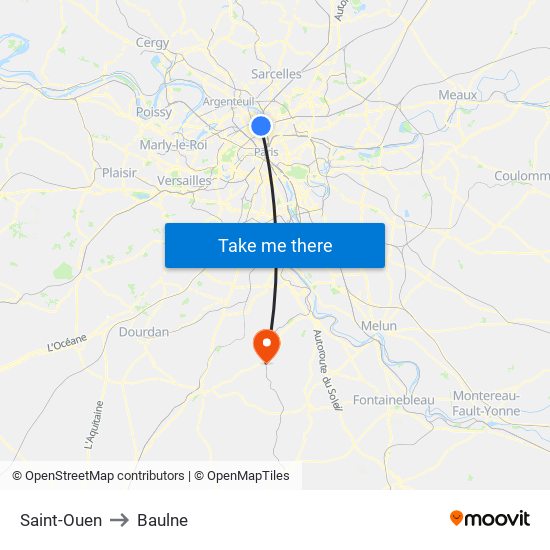 Saint-Ouen to Baulne map