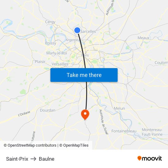 Saint-Prix to Baulne map