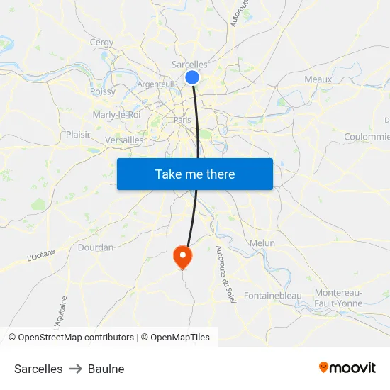 Sarcelles to Baulne map