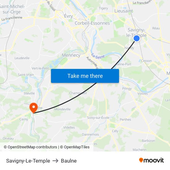 Savigny-Le-Temple to Baulne map