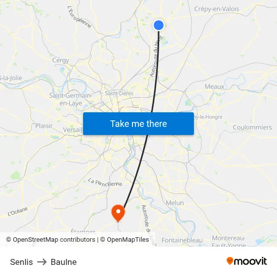 Senlis to Baulne map