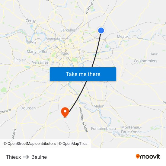 Thieux to Baulne map