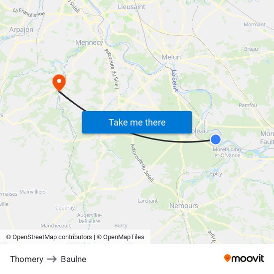 Thomery to Baulne map