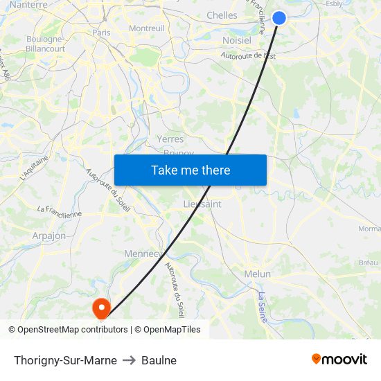 Thorigny-Sur-Marne to Baulne map