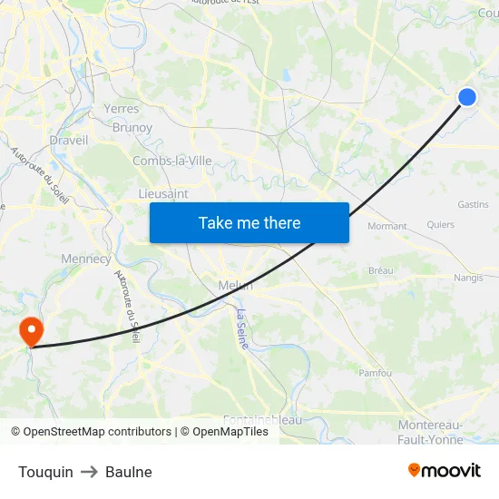 Touquin to Baulne map