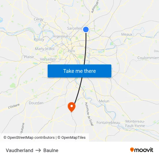 Vaudherland to Baulne map