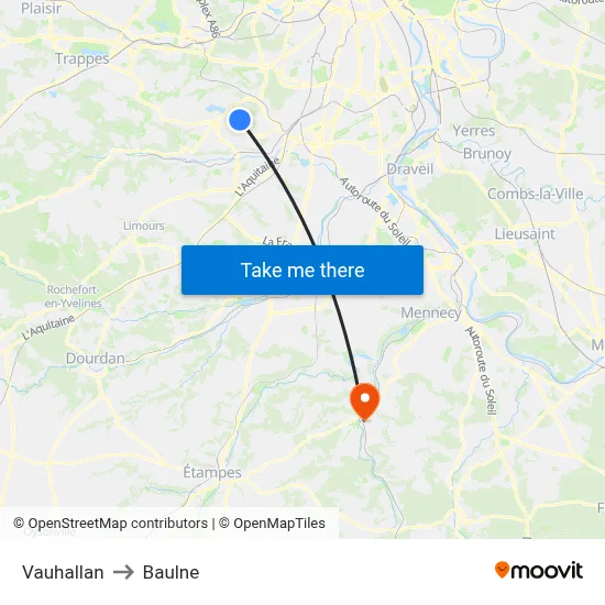 Vauhallan to Baulne map