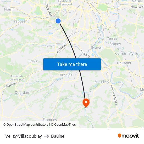 Velizy-Villacoublay to Baulne map