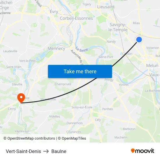 Vert-Saint-Denis to Baulne map