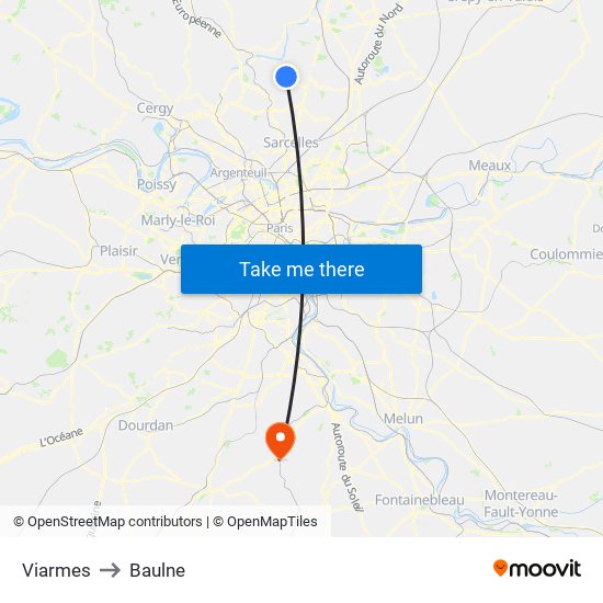 Viarmes to Baulne map