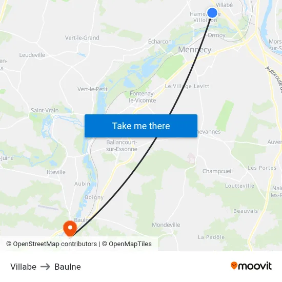 Villabe to Baulne map