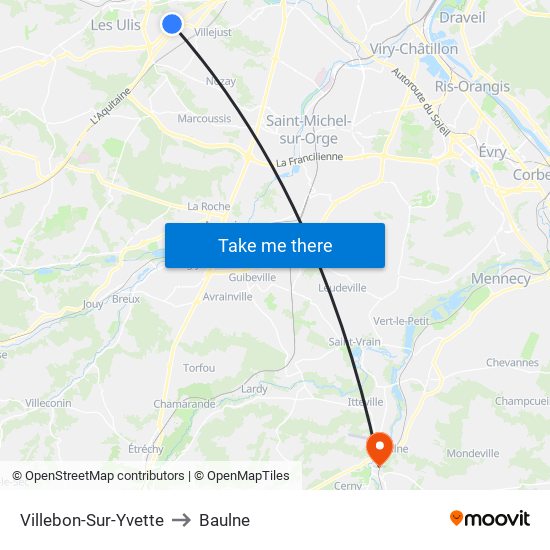 Villebon-Sur-Yvette to Baulne map