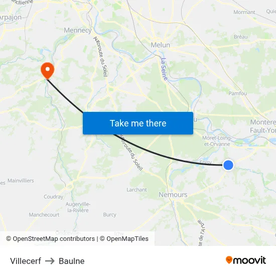 Villecerf to Baulne map