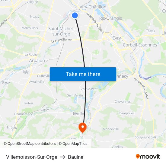 Villemoisson-Sur-Orge to Baulne map