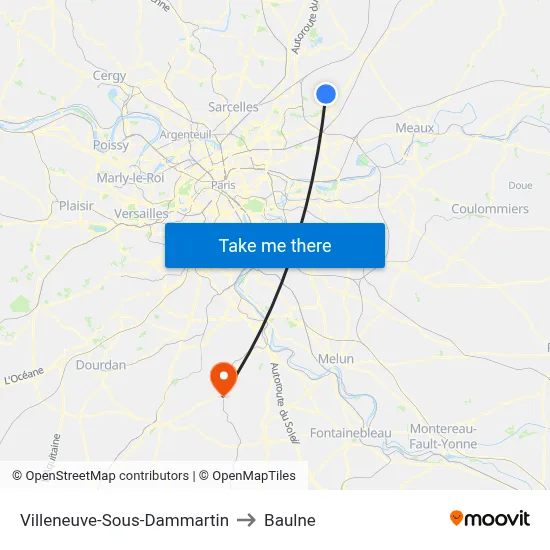 Villeneuve-Sous-Dammartin to Baulne map