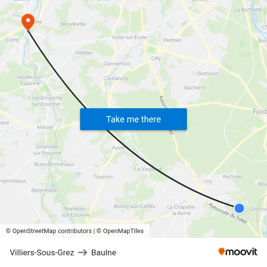 Villiers-Sous-Grez to Baulne map