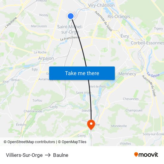 Villiers-Sur-Orge to Baulne map