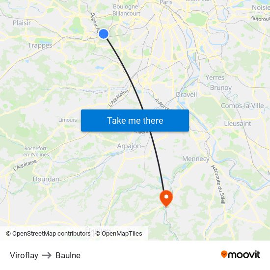 Viroflay to Baulne map