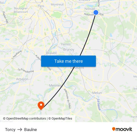 Torcy to Baulne map