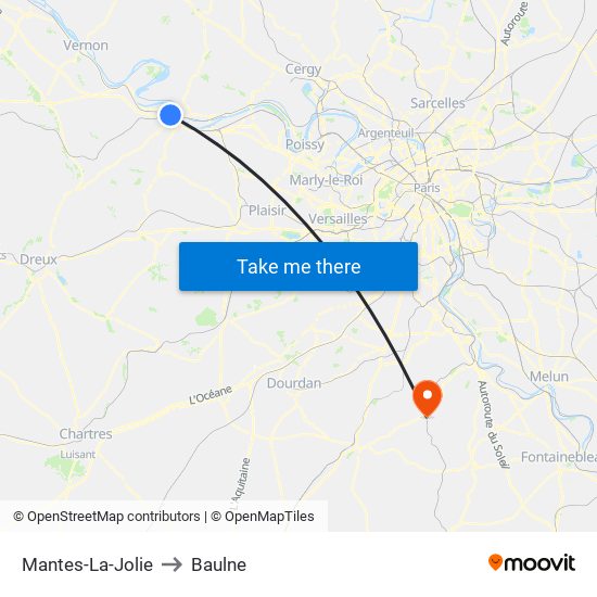 Mantes-La-Jolie to Baulne map