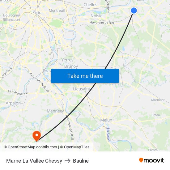 Marne-La-Vallée Chessy to Baulne map