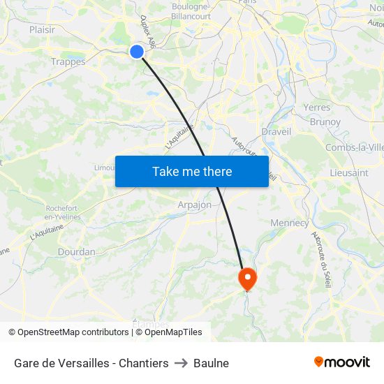 Gare de Versailles - Chantiers to Baulne map