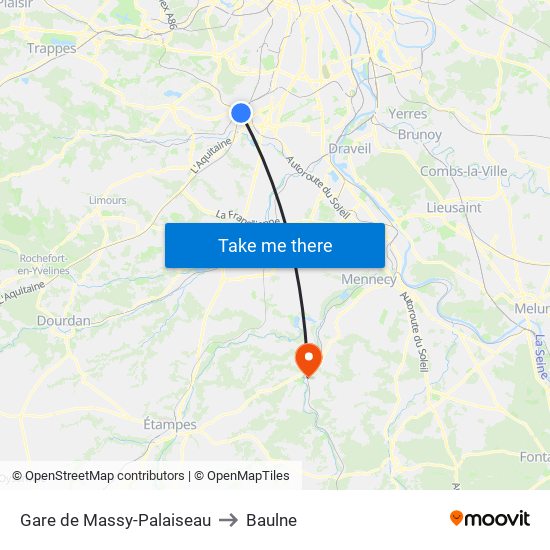 Gare de Massy-Palaiseau to Baulne map