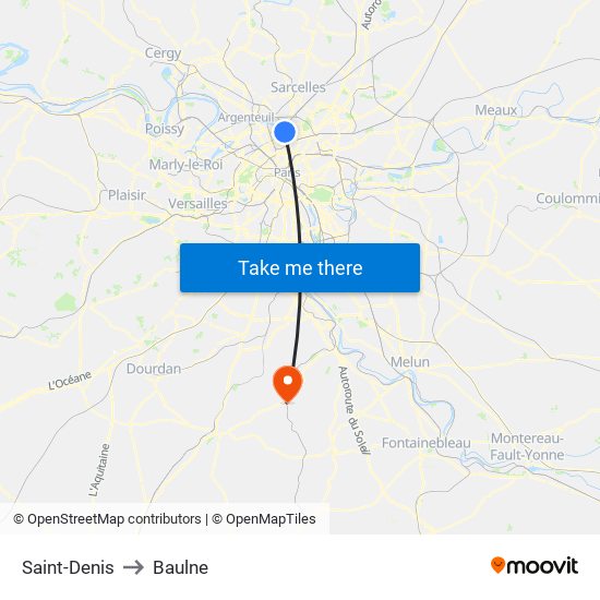 Saint-Denis to Baulne map