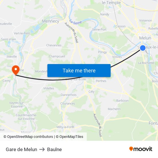 Gare de Melun to Baulne map