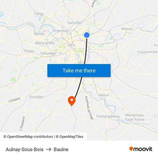 Aulnay-Sous-Bois to Baulne map