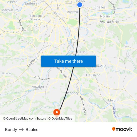 Bondy to Baulne map