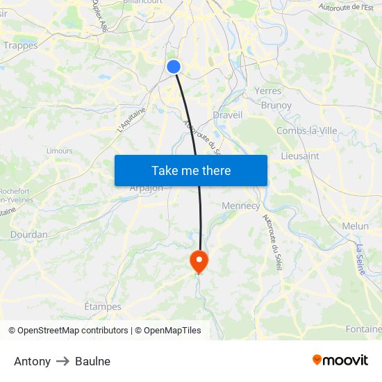 Antony to Baulne map