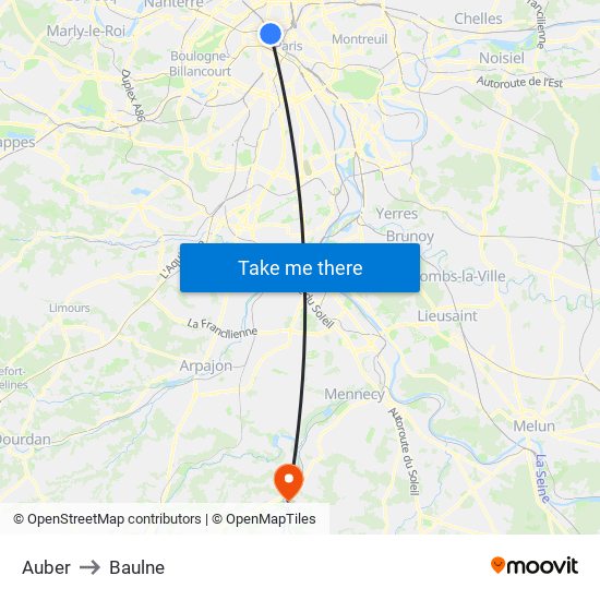 Auber to Baulne map