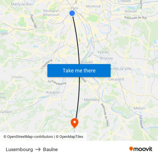 Luxembourg to Baulne map
