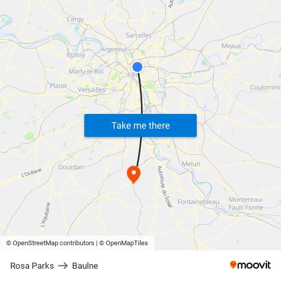 Rosa Parks to Baulne map