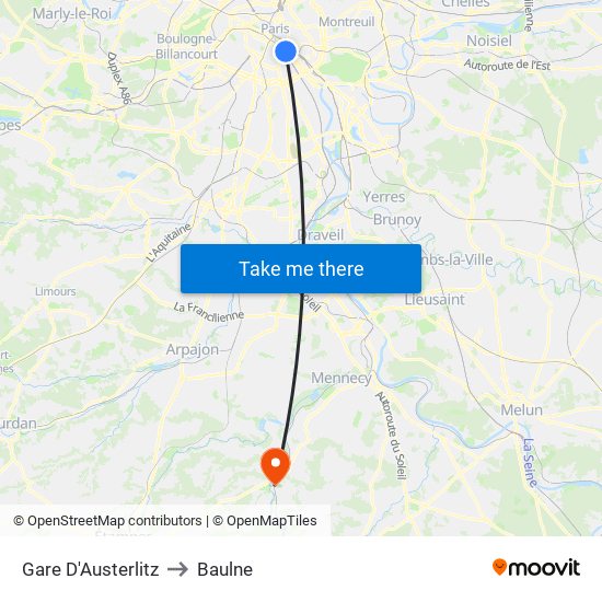 Gare D'Austerlitz to Baulne map