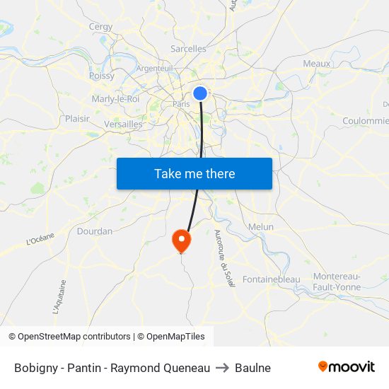 Bobigny - Pantin - Raymond Queneau to Baulne map