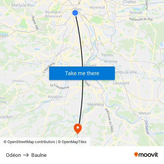 Odéon to Baulne map