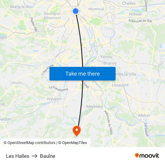 Les Halles to Baulne map