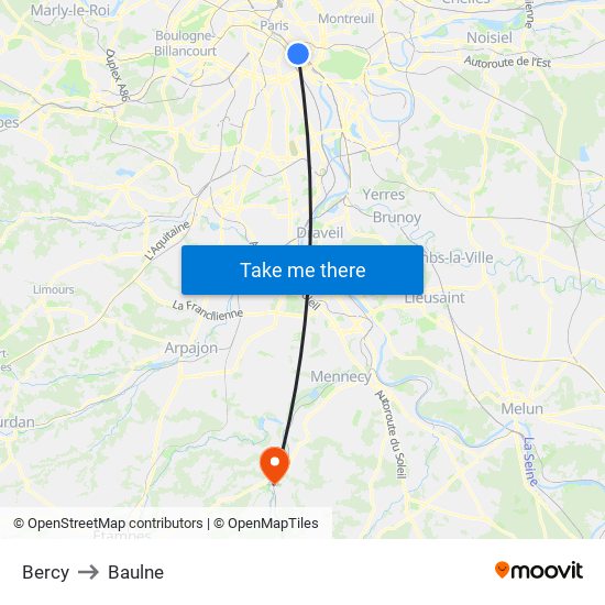 Bercy to Baulne map