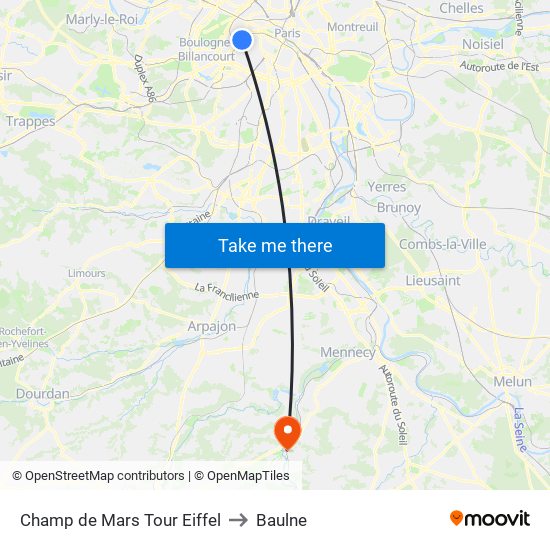 Champ de Mars Tour Eiffel to Baulne map