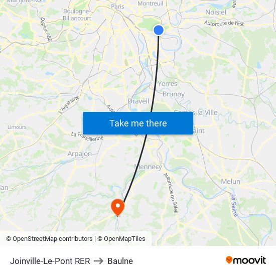 Joinville-Le-Pont RER to Baulne map