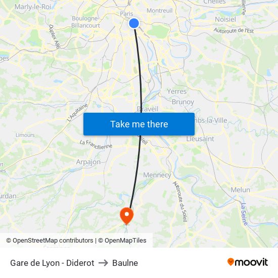 Gare de Lyon - Diderot to Baulne map