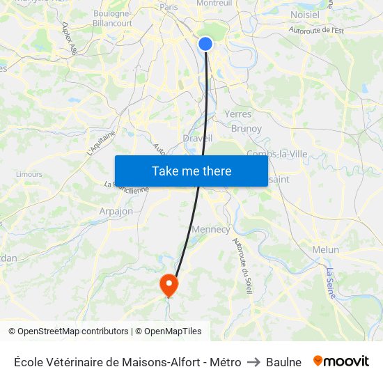 École Vétérinaire de Maisons-Alfort - Métro to Baulne map