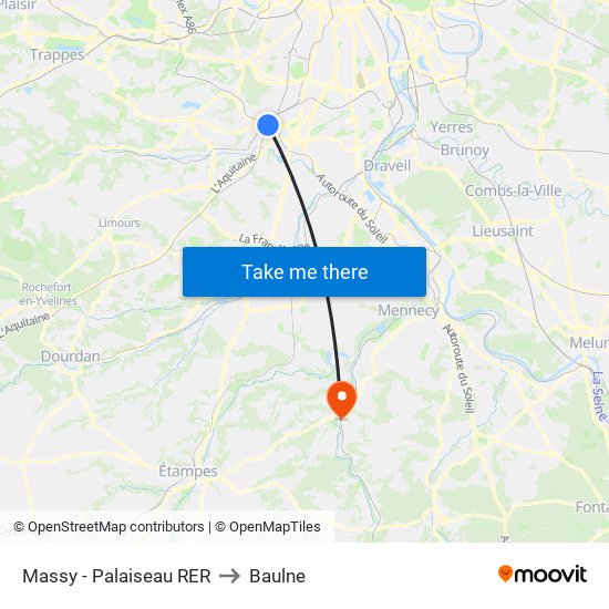 Massy - Palaiseau RER to Baulne map