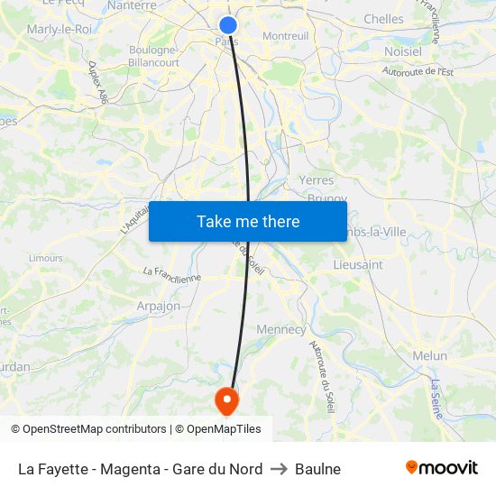 La Fayette - Magenta - Gare du Nord to Baulne map