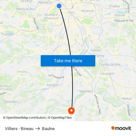 Villiers - Bineau to Baulne map