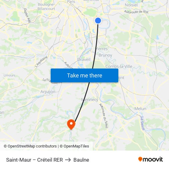 Saint-Maur – Créteil RER to Baulne map