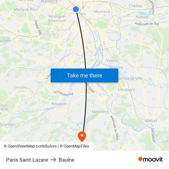 Paris Saint-Lazare to Baulne map