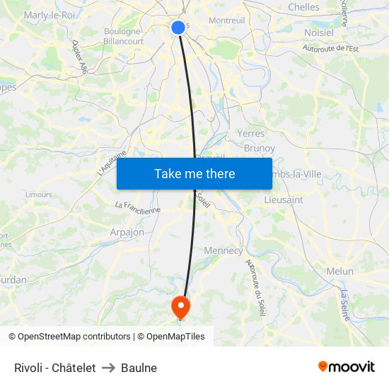 Rivoli - Châtelet to Baulne map